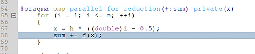 add a pragma to parallelize the “for” loop on line 68